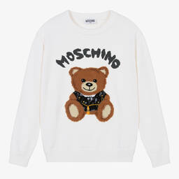Moschino Кид-Тин-Ivory Knitted Teddy Bear Sweater | Childrensalon Outlet