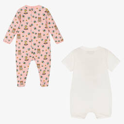 Moschino Baby-بدلة أوفرول قطن لون زهري وعاجي (عدد 2) | Childrensalon Outlet