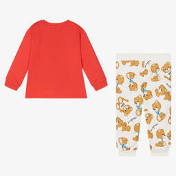 موسكينو Baby-طقم بنطلون قطن لون أحمر وعاجي للأطفال | Childrensalon Outlet