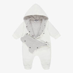 Moschino Малыши-Кремовый прогулочный комбинезон из велюра для малышей | Childrensalon Outlet