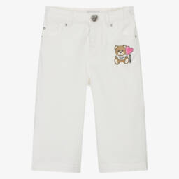 Moschino-Ivory Wide-Leg Denim Trousers for Girls | Childrensalon Outlet