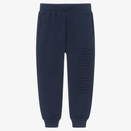 Moschino Kid-Teen-Navy Blue Cotton Jersey Logo Joggers | Childrensalon Outlet