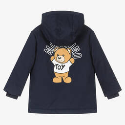 Moschino Kid-Teen-Navy Blue Logo Hooded Coat | Childrensalon Outlet