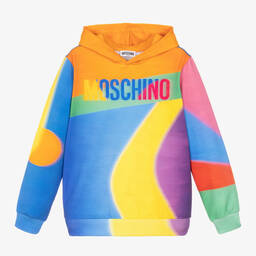 Moschino Kid-Teen-Orange & Blue Cotton Logo Hoodie | Childrensalon Outlet
