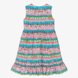Moschino Kid-Teen-Pink & Blue Floral Cotton Stripe Dress | Childrensalon Outlet