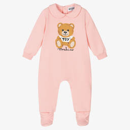 Moschino Baby-Pink Cotton Logo Babygrow | Childrensalon Outlet