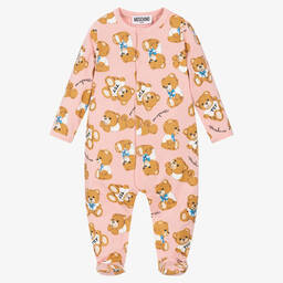 Moschino Baby-Pink Cotton Teddy Babygrow | Childrensalon Outlet