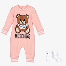Moschino Baby-Pink Cotton Teddy Babysuit | Childrensalon Outlet