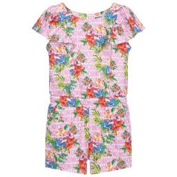 Moschino Kid-Teen-Pink Floral Logo Playsuit | Childrensalon Outlet