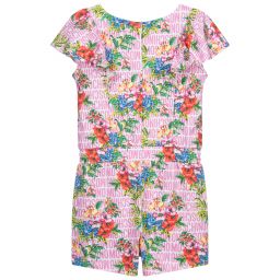 Moschino Kid-Teen-Pink Floral Logo Playsuit | Childrensalon Outlet
