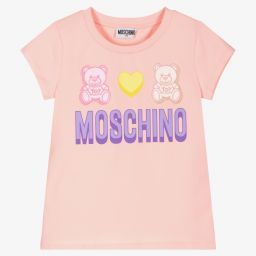 Moschino Кид-Тин-Розовая футболка с медвежонком и сердечком | Childrensalon Outlet