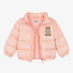Moschino Baby-Pink Teddy Bear Puffer Jacket | Childrensalon Outlet