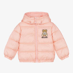 Moschino Baby-Pink Teddy Bear Puffer Jacket | Childrensalon Outlet