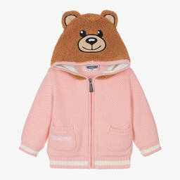 Moschino Baby-Pink Teddy Knitted Cardigan | Childrensalon Outlet
