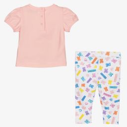 موسكينو Baby-طقم ليغنغز قطن جيرسي لون زهري وأبيض للبنات | Childrensalon Outlet