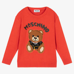 Moschino Кид-Тин-Red Cotton Knit Teddy Bear Jumper | Childrensalon Outlet