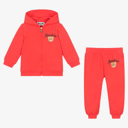 Moschino Малыши-Красный спортивный костюм из хлопка на молнии с медвежонком | Childrensalon Outlet