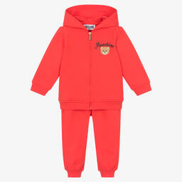 Moschino Малыши-Красный спортивный костюм из хлопка на молнии с медвежонком | Childrensalon Outlet