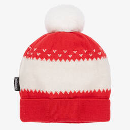 Moschino Baby-Red & Ivory Cotton Knit Teddy Baby Hat | Childrensalon Outlet