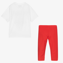 Moschino Kid-Teen-طقم ليغنغز قطن جيرسي لون أحمر وأبيض للبنات | Childrensalon Outlet