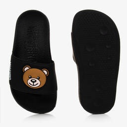 Moschino Кид-Тин-Черные шлепанцы с медвежатами для подростков | Childrensalon Outlet