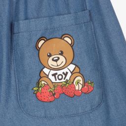 Moschino Kid-Teen-Teen Blue Chambray Logo Shorts | Childrensalon Outlet
