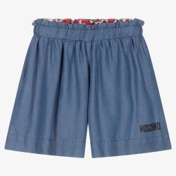 Moschino Kid-Teen-Teen Blue Chambray Logo Shorts | Childrensalon Outlet