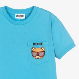 Moschino Kid-Teen-Teen Blue Cotton Logo T-Shirt | Childrensalon Outlet