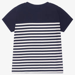 Moschino Kid-Teen-Teen Blue & White Striped Logo T-Shirt | Childrensalon Outlet