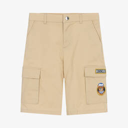Moschino Kid-Teen-Teen Boys Beige Cotton Cargo Logo Shorts | Childrensalon Outlet