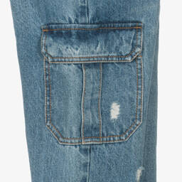 Moschino Kid-Teen-Teen Boys Blue Distressed Denim Cargo Jeans | Childrensalon Outlet