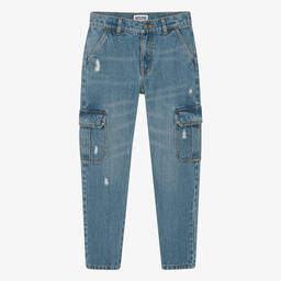 Moschino Kid-Teen-Teen Boys Blue Distressed Denim Cargo Jeans | Childrensalon Outlet