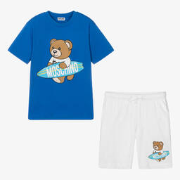 Moschino Kid-Teen-Teen Boys Blue & White Cotton Shorts Set | Childrensalon Outlet