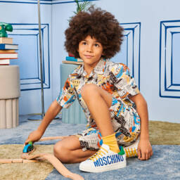 Moschino Kid-Teen-Teen Boys White & Blue Sneaker | Childrensalon Outlet