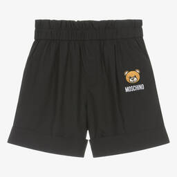 Moschino Kid-Teen-Teen Girls Black Cotton Patch Shorts | Childrensalon Outlet