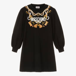 Moschino Кид-Тин-Черно-золотистое платье из хлопка | Childrensalon Outlet