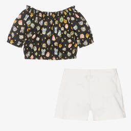Moschino Kid-Teen-Teen Girls Black & Ivory Bear Shorts Set | Childrensalon Outlet