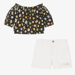 Moschino Kid-Teen-Teen Girls Black & Ivory Bear Shorts Set | Childrensalon Outlet