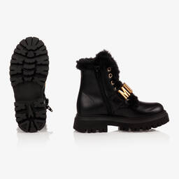 Moschino Кид-Тин-Черные кожаные ботинки для девочек-подростков | Childrensalon Outlet