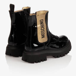 Moschino Кид-Тин-Черные кожаные ботинки для девочек-подростков | Childrensalon Outlet