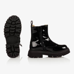 Moschino Кид-Тин-Черные кожаные ботинки для девочек-подростков | Childrensalon Outlet
