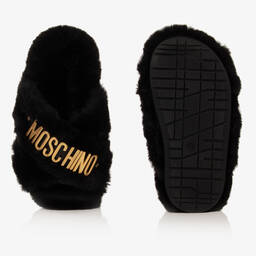 Moschino Kid-Teen-Teen Girls Black Logo Slippers | Childrensalon Outlet
