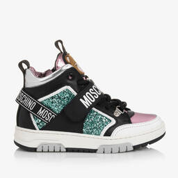 Moschino Kid-Teen-Teen Girls Black & Pink Leather Trainers | Childrensalon Outlet