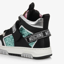 Moschino Kid-Teen-Teen Girls Black & Pink Leather Trainers | Childrensalon Outlet