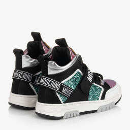 Moschino Kid-Teen-Teen Girls Black & Pink Leather Trainers | Childrensalon Outlet