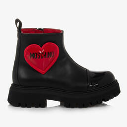 Moschino Кид-Тин-Черные ботинки с красными сердечками | Childrensalon Outlet