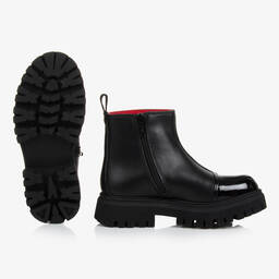 Moschino Кид-Тин-Черные ботинки с красными сердечками | Childrensalon Outlet