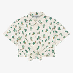 Moschino Kid-Teen-Teen Girls Ivory Cotton Cactus Bear Shirt | Childrensalon Outlet