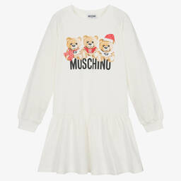 Moschino Кид-Тин-Кремовое хлопковое платье с медвежатами | Childrensalon Outlet