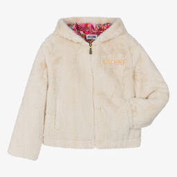 Moschino Кид-Тин-Кремовая куртка из искусственного меха | Childrensalon Outlet